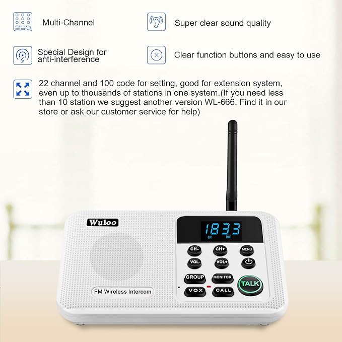 Expandable for Wuloo Intercoms Wireless for Home WL888, 1 Mile Range 22 Channel - Image 2