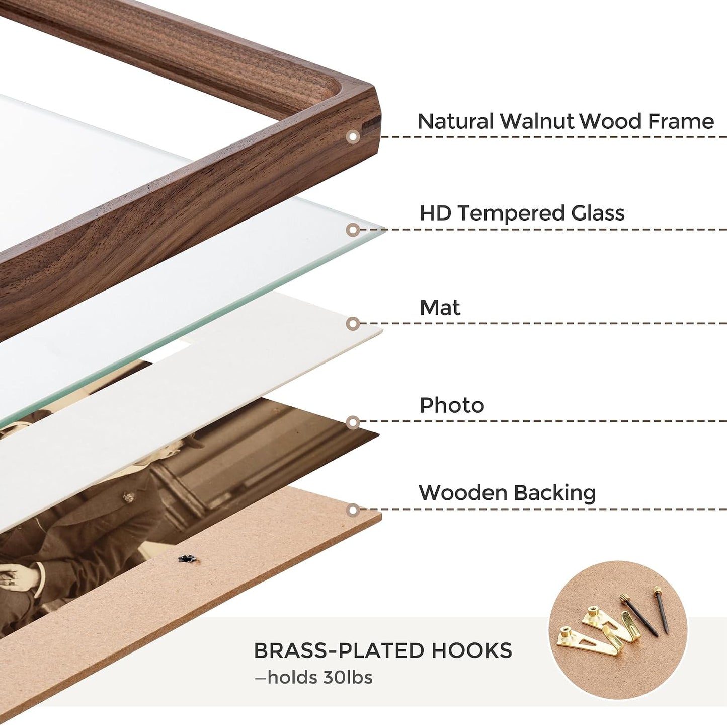 Heimlove 24x36 Picture Frames Natural Walnut,Original Wood Hand Make Crafted Poster Frame with Mat to 20x30 Graduation Picture Display,Family Picture,Wedding Picture,Photo,Document Wall Decoration
