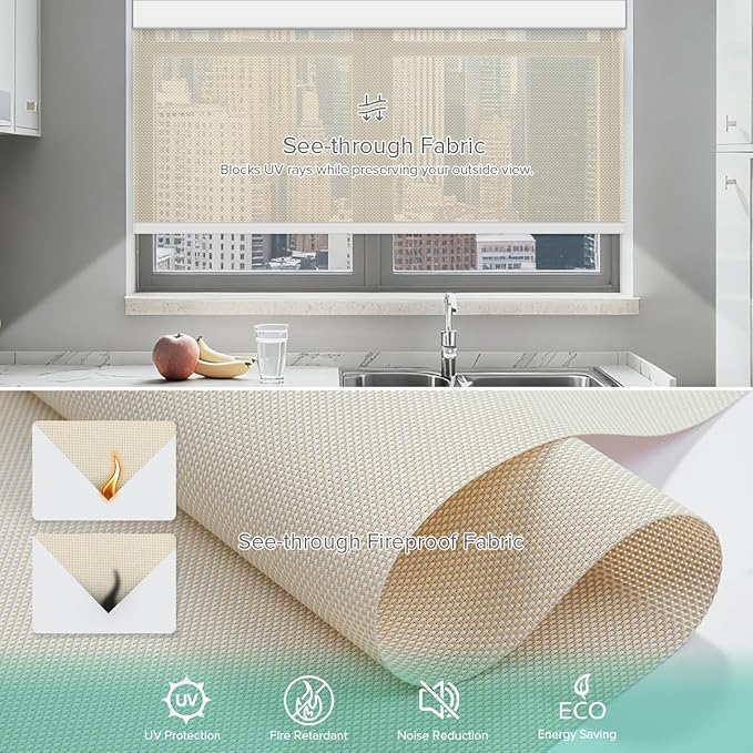Kilonity Motorized Roller Shades, Light Filtering Remote Control Custom Window - Image 4