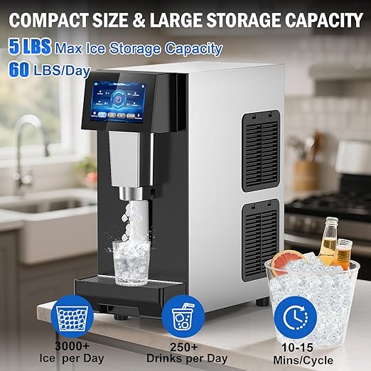 Nugget Ice Maker Countertop, 60 LBS/Day, 5LBS Ice Bin, Water Dispenser - Image 4