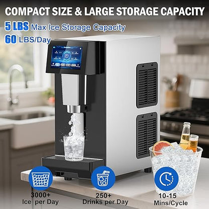 Nugget Ice Maker Countertop, 60 LBS/Day, 5LBS Ice Bin, Water Dispenser - Image 4