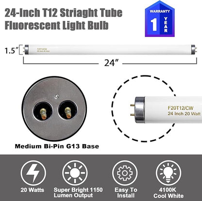 24 Inch T12 Fluorescent Tube Light Bulb 20 Watt Cool White, F20T12/CW 4100K - Image 2