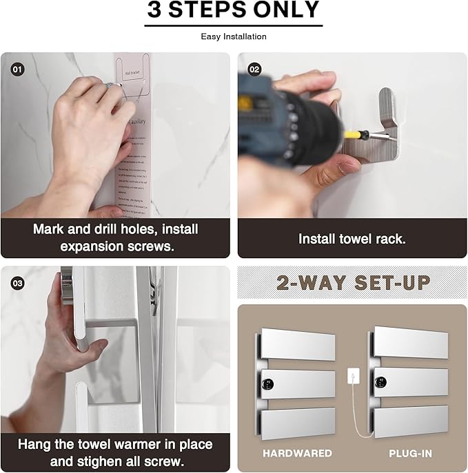 K&KALONZO Electric Towel Warmer, 18.35" W x 22.8" H Wall-Mounted Towel Heater - Image 5