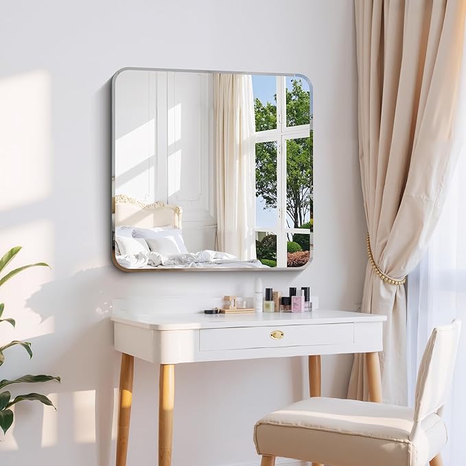 CILIBER Beveled Mirror 30"x30", Square Frameless Bathroom Mirror Rounded Corner - Image 2