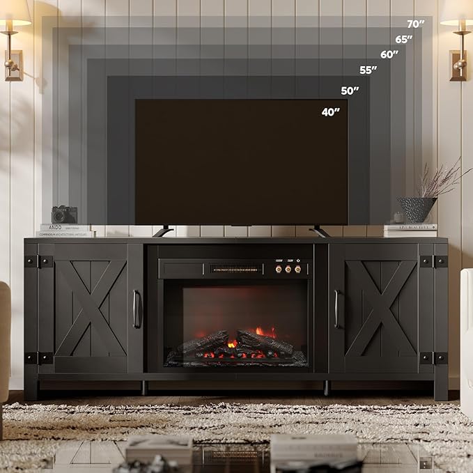 Bestier 63" Fireplace TV Stand for TVs Up to 70", Farmhouse Barn Door - Image 5
