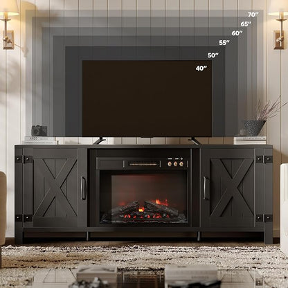 Bestier 63" Fireplace TV Stand for TVs Up to 70", Farmhouse Barn Door - Image 5