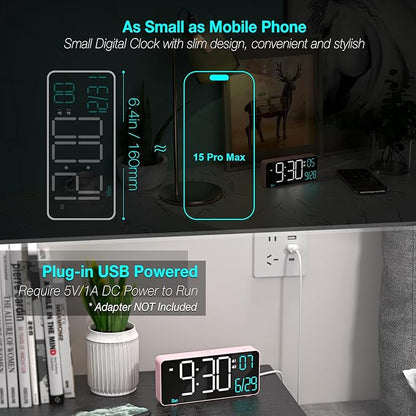KOSUMOSU Alarm Clocks for Bedrooms, 6.7in Small Digital Clock, Auto Dimming - Image 2