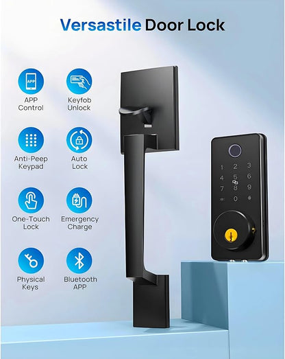 Smart Keyless Entry Door Lock Set w/Front Door Handle, 0.1s Fingerprint - Image 7