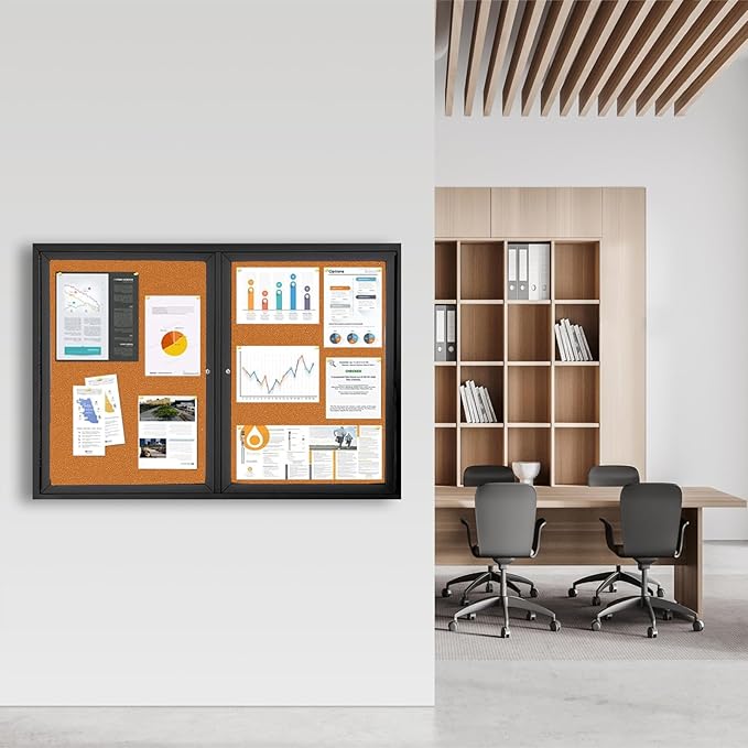 Enclosed Bulletin Board Lockable, Double-Door Weatherproof Outdoor Noticeboard - Image 8