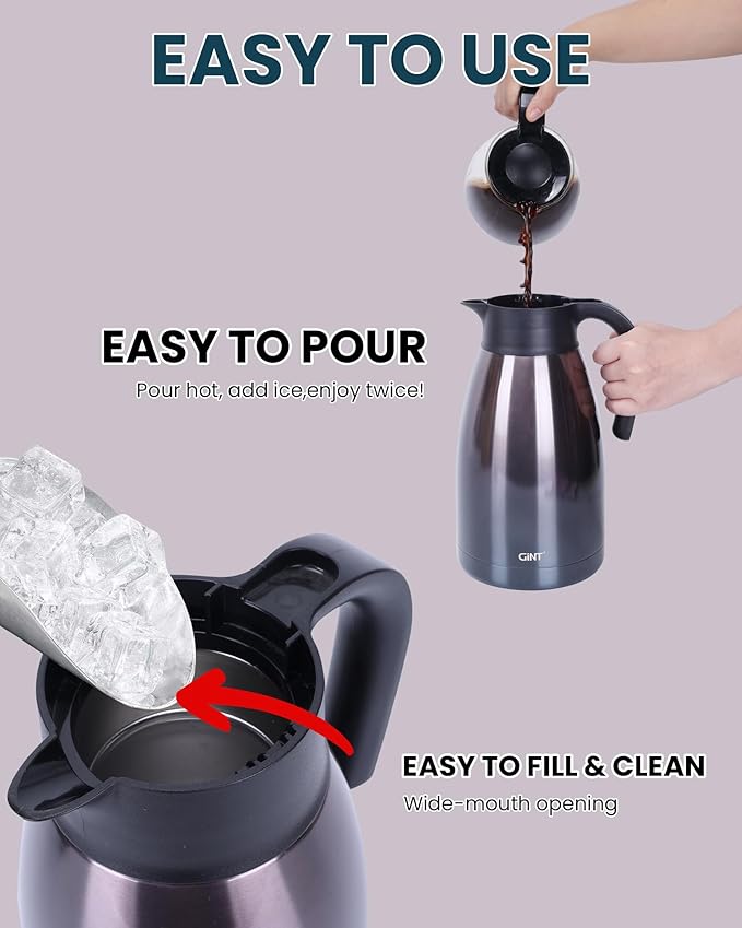 GiNT 2.2L / 74Oz Thermal Coffee Carafe, Insulated Stainless Steel Coffee Carafes - Image 7