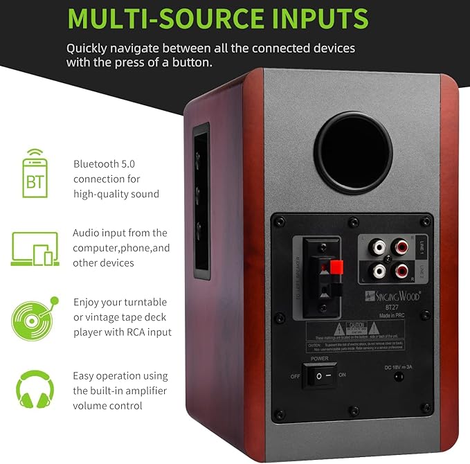 SINGING WOOD BT27 Active Powered Bluetooth Bookshelf Speakers - Image 6