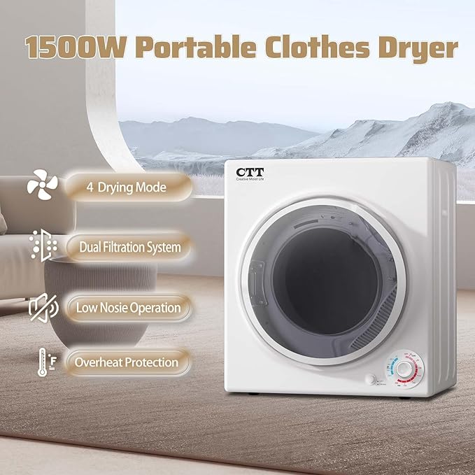 CTT Portable Clothes Dryers for Apartment 1500W, 3.5 cu.ft Compact Dryer for - Image 2