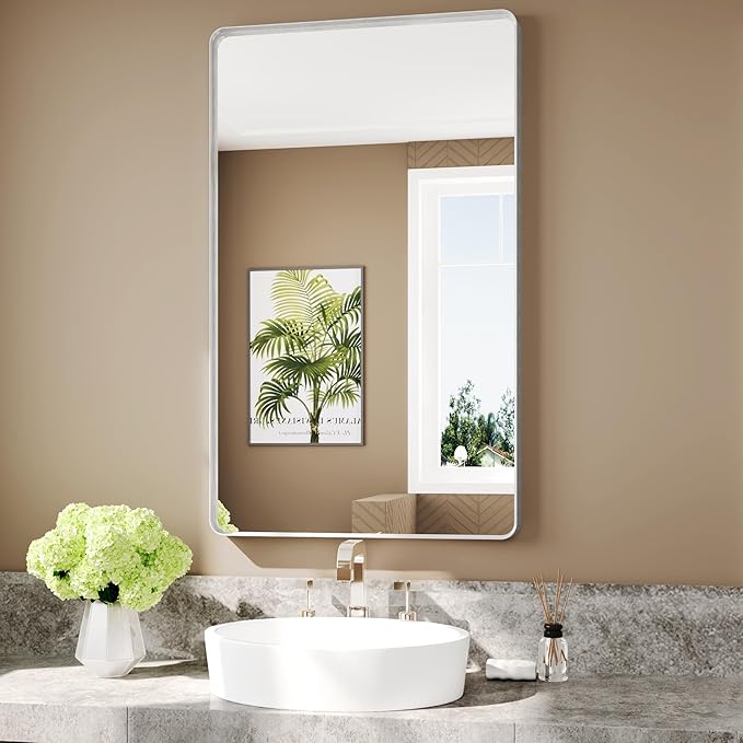Siver Mirror for Bathroom Framed, Wall-Mounted Mirrors, Bathroom Mirrors Pair - Image 2