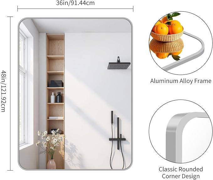 FORBATH 40x48 Inch Silver Bathroom Mirror - Image 7