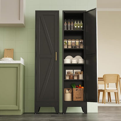 Narrow Metal Cabinet with 4 Adjustable Shelves and Barn Doors, Tall Bathroom - Image 7