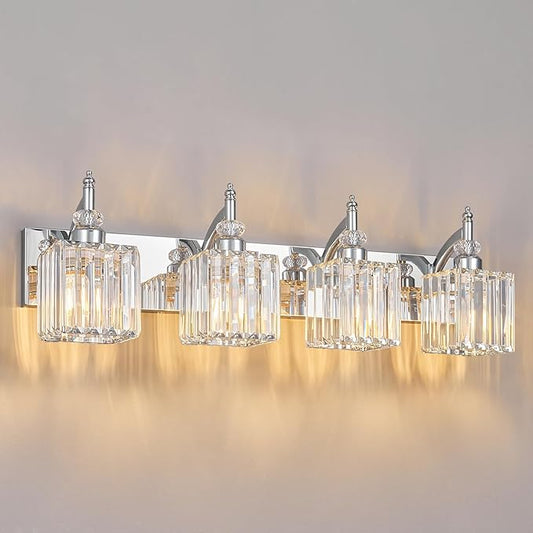 BBLLWJ Modern Bathroom Vanity Light 4-Light Chrome Crystal Light Fixtures Over by BBLLWJ