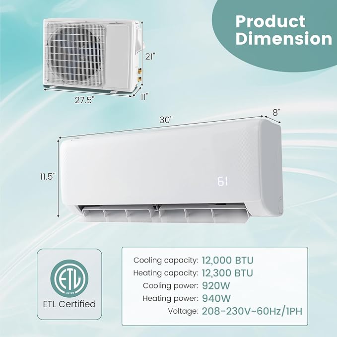 RELAX4LIFE Mini Split Ac/Heating System, 12000 BTU Ductless Mini Split Air - Image 8