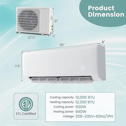 RELAX4LIFE Mini Split Ac/Heating System, 12000 BTU Ductless Mini Split Air - Image 8