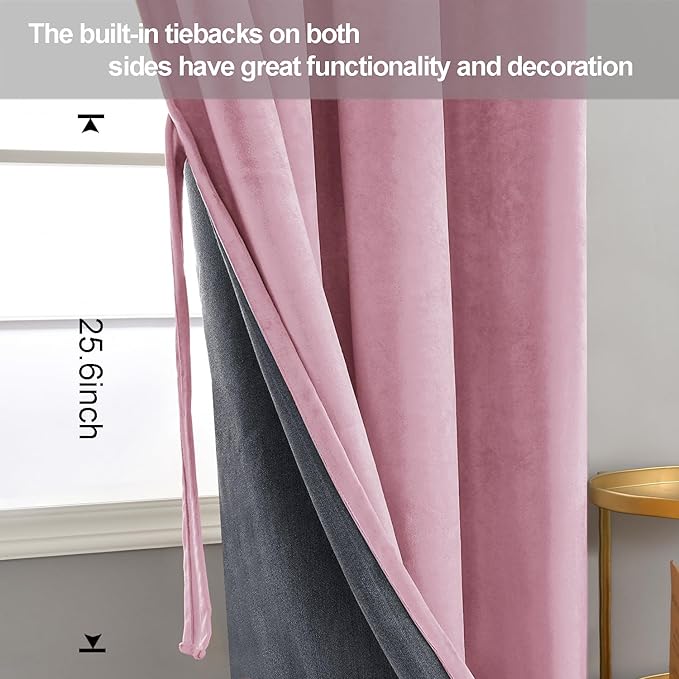 JIUZHEN Pink Velvet Curtains 120 inches - Image 3