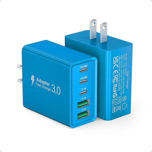 Wall Charger, USB C Charger Block, 5-Port PD + QC 3.0 Fast Charging Power Plug by Qwinjwin