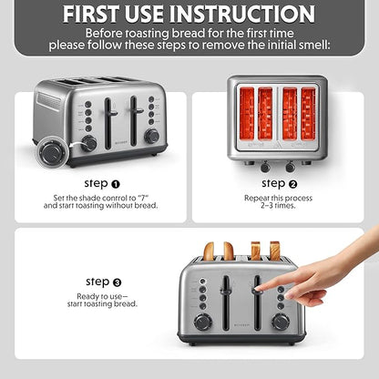 BUYDEEM DT640 Retro 4 Slice Toaster, 7 Shade Settings, Extra Wide 1.5'' Slots - Image 5