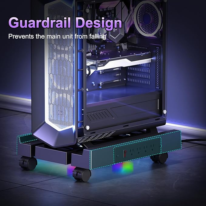 Computer Tower Stand with Charging Station, Cooler Fan and Light, Adjustable PC - Image 7