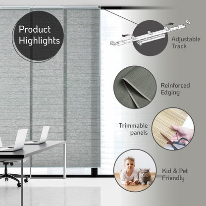 Sliding Panel Blinds for Sliding Glass Door, Sage Gray | Light Filtering Shade, Adjustable Single-Track, 46-85.5" W x 96" H, Cordless & Trimmable, Reinforced Edge