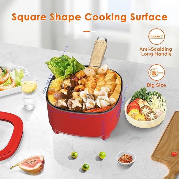 Audecook Hot Pot Electric 2L, Cermic Glaze Non-Stick Frying Pan 8 Inch - Image 2
