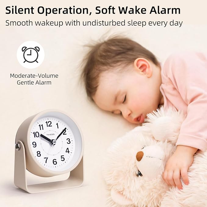 TIMESS Analog Alarm Clock, Silent Non-Ticking Quartz Movement, Battery-Operated - Image 6