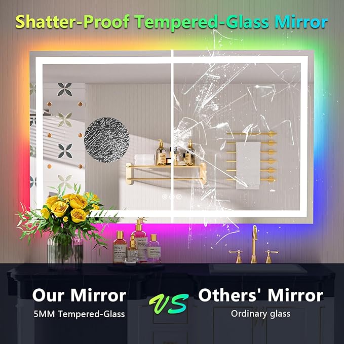 YEELAIT 50x32 Inch RGB LED Bathroom Mirror Front Light and RGB Backlit Lighted - Image 6