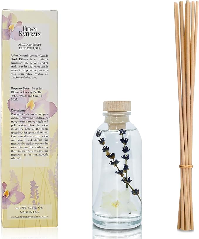 Urban Naturals Lavender Vanilla Reed Diffuser Set | Room Scent Infuser - Image 2
