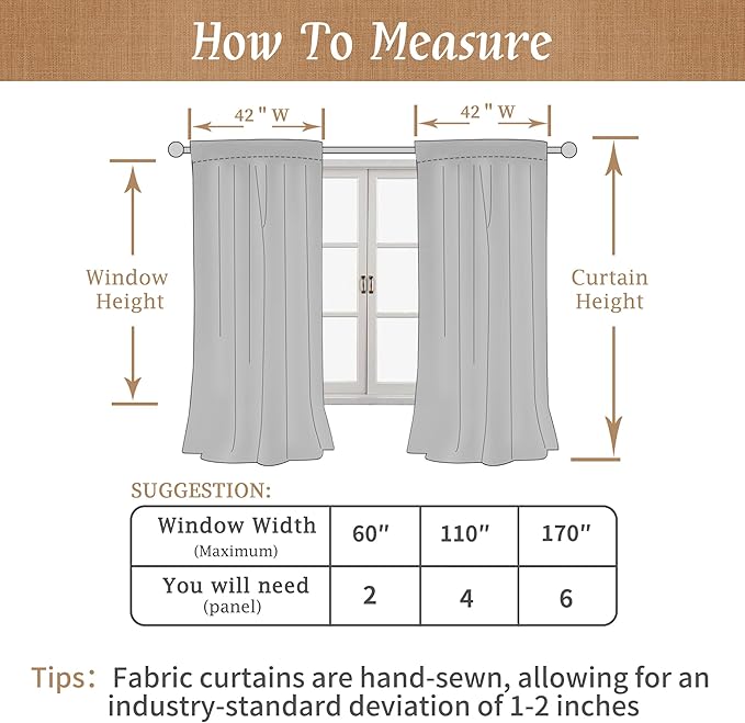 LAMIT Natural 100% Blackout Linen Curtains, 48 Inches Linen Textured Thermal - Image 9