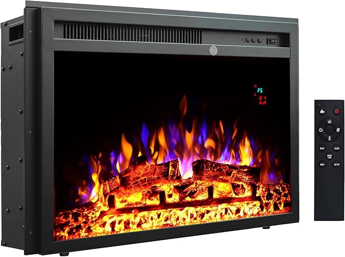 23.6 Inch Electric Fireplace Insert, Recessed Electric Fireplace Heater by Velaychimney