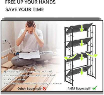 4NM No Assembly 4 Tiers Folding Bookshelf, 47.2" H Foldable Storage Shelves - Image 7