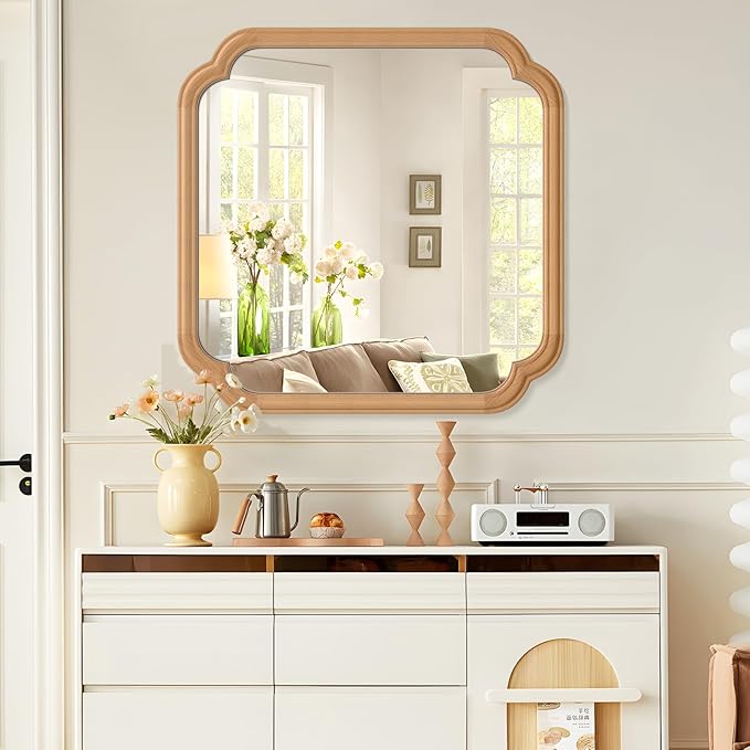 Ferytane Square Natural Wood Mirror 24X24 Inch, Wood Mirror - Image 4