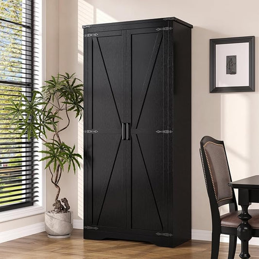 Tall Storage Cabinet with Adjustable Shelves, Farmhouse Pantry Organize with 2 by FiveWillowise