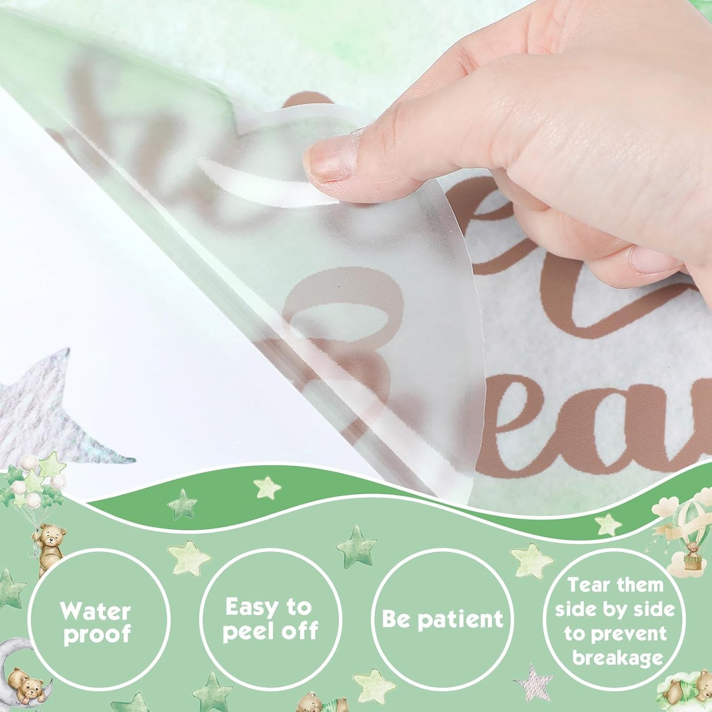 Yinder 12 Sheet 78 Pcs Bear Highland Cow Wall Decals Cute Highland Cow Sticker Nursery Baby Wall Decor for Kids Girls Boys Baby Room Bedroom(Sage Green Bear)