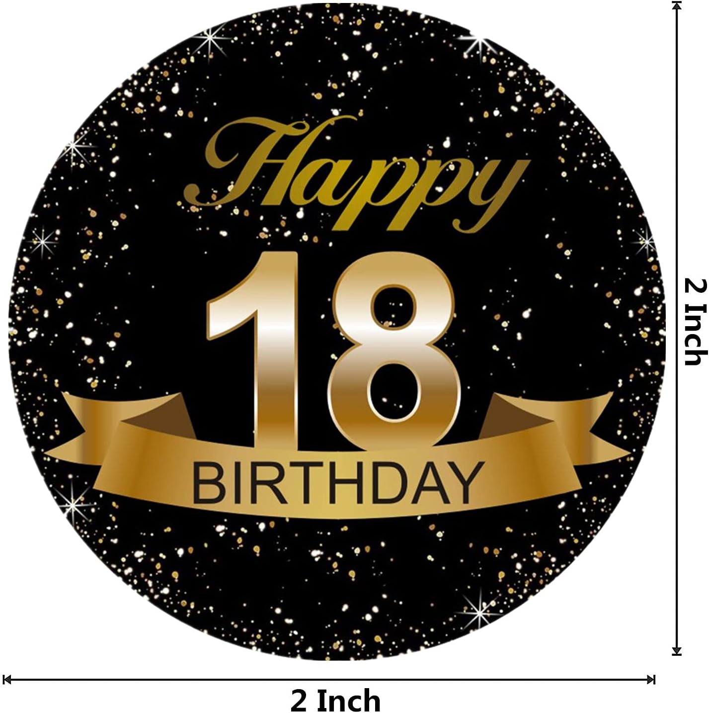 Black and Gold 18th Birthday Party Favor Stickers - 2 Inches - 50 Labels, Black,gold
