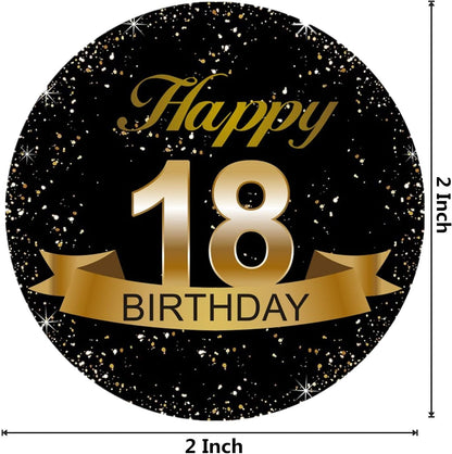 Black and Gold 18th Birthday Party Favor Stickers - 2 Inches - 50 Labels, Black,gold