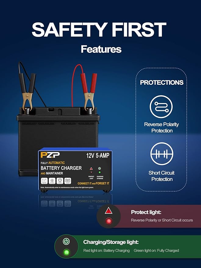 12v Smart Car Battery Charger, 5Amp Fully-Automatic Trickle Charger, Battery - Image 2