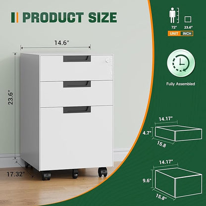 Letaya 3 Drawer Mobile File Cabinet - Image 3