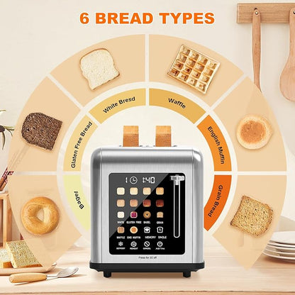 2 Slice Toaster Touch Screen, Stainless Steel Toasters Digital Timer 2 Slot - Image 4