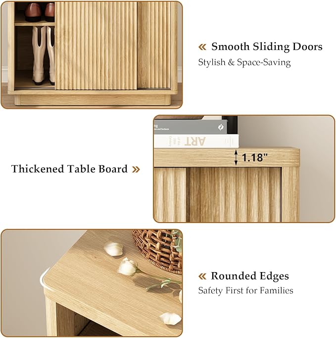 Fluted Shoe Cabinet with Sliding Door, 6-Tier Large Hidden Storage Organizer - Image 6