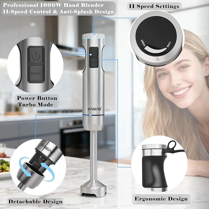 Handheld immersion Blender 11-Speed, 1000W Immersion Blender - Image 2