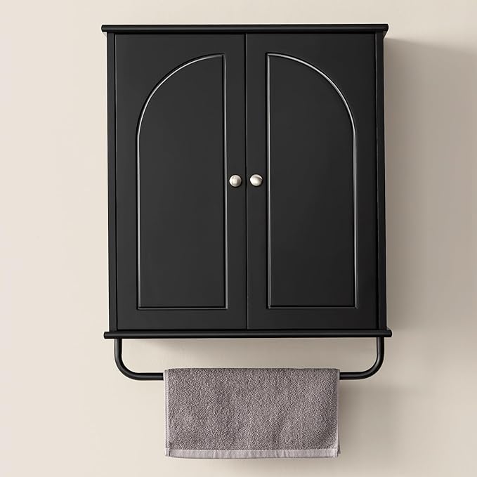 Bathroom Storage Cabinet with Adjustable Wood Shelves, Unique Arched Groove by Amellix