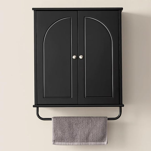 Bathroom Storage Cabinet with Adjustable Wood Shelves, Unique Arched Groove by Amellix
