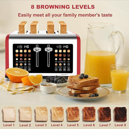 4 Slice Toaster Touch Screen, Stainless Steel Toasters Digital Timer, Dual - Image 8