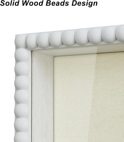Love-KANKEI Deep Shadow Box Frame 11x14,Unique Solid Wood Beads Frame,White | Front-Opening Glass Door，Metal Latch-Lock,Assembly-Free,Tabletop & Wall-Mount,Memory Box,Gift,Display Photos,Awards,Medals
