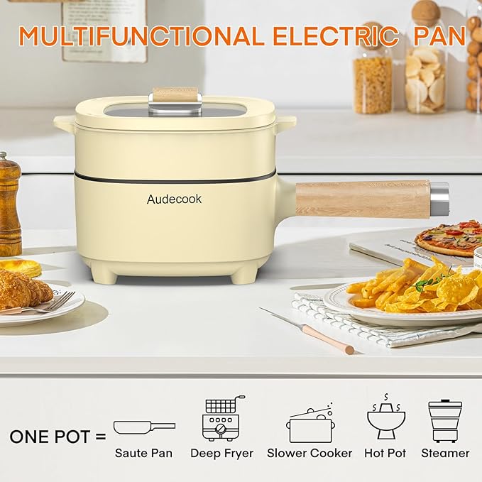 Audecook Hot Pot Electric 2L, Cermic Glaze Non-Stick Frying Pan 8 Inch - Image 4