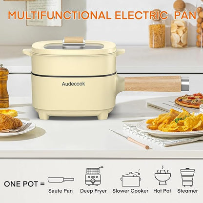 Audecook Hot Pot Electric 2L, Cermic Glaze Non-Stick Frying Pan 8 Inch - Image 4